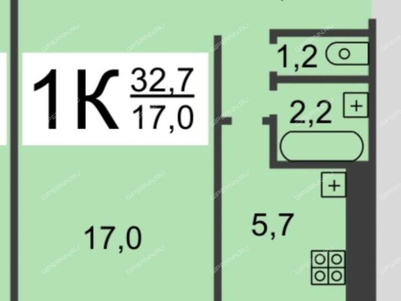 однокомнатная квартира на улице Героя Советского Союза Прыгунова дом 17