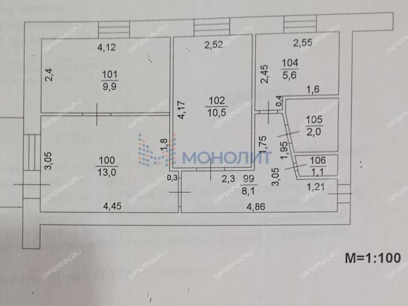 трёхкомнатная квартира на улице Речная дом 11 город Павлово