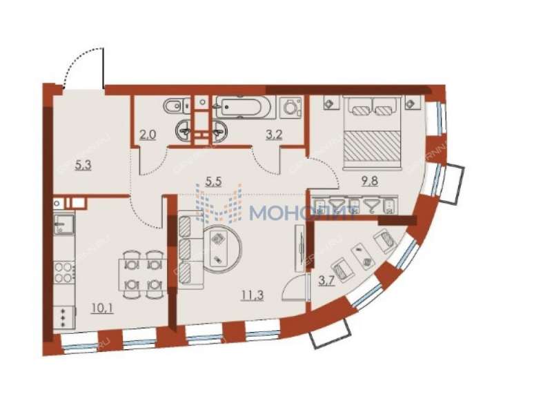 двухкомнатная квартира на улице Октябрьской Революции