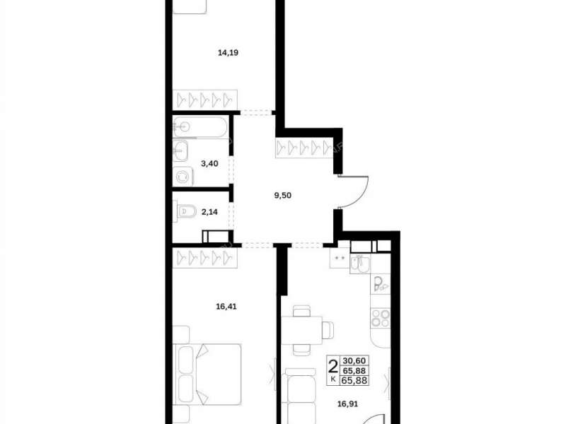 двухкомнатная квартира в границах улиц Страж Революции, Гвардейцев, 50-летия Победы, Евгения Никонова, 17