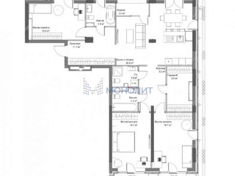 трёхкомнатная квартира в новостройке на Октябрьской улице дом 21